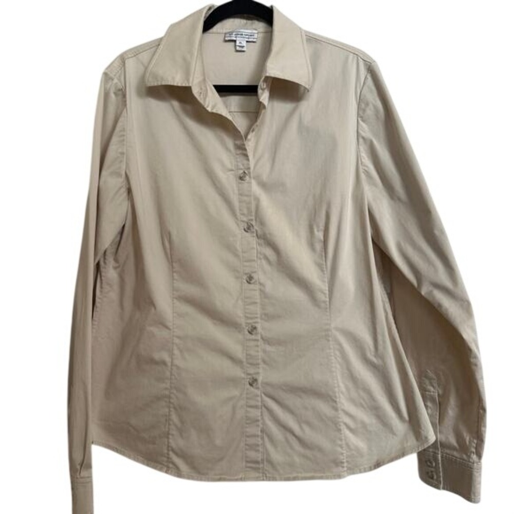St John Sport Beige Cream Stretch Cotton Button Down Shirt Blouse XL